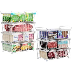 iSPECLE Deep Freezer Organizer Bins - Fit 10 to 20 Cu.FT Chest Freezer, 7 Pack Large Expandable Stackable Freezer Organizer Bins Sort Frozen Food Easy to Get Food from Bottom Better Ventilation, White