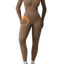 AEEZO Womens Fleece Lined Workout Jumpsuits Zip Up Thermal Yoga Rompers Sexy One Piece Bodycon Pants, M