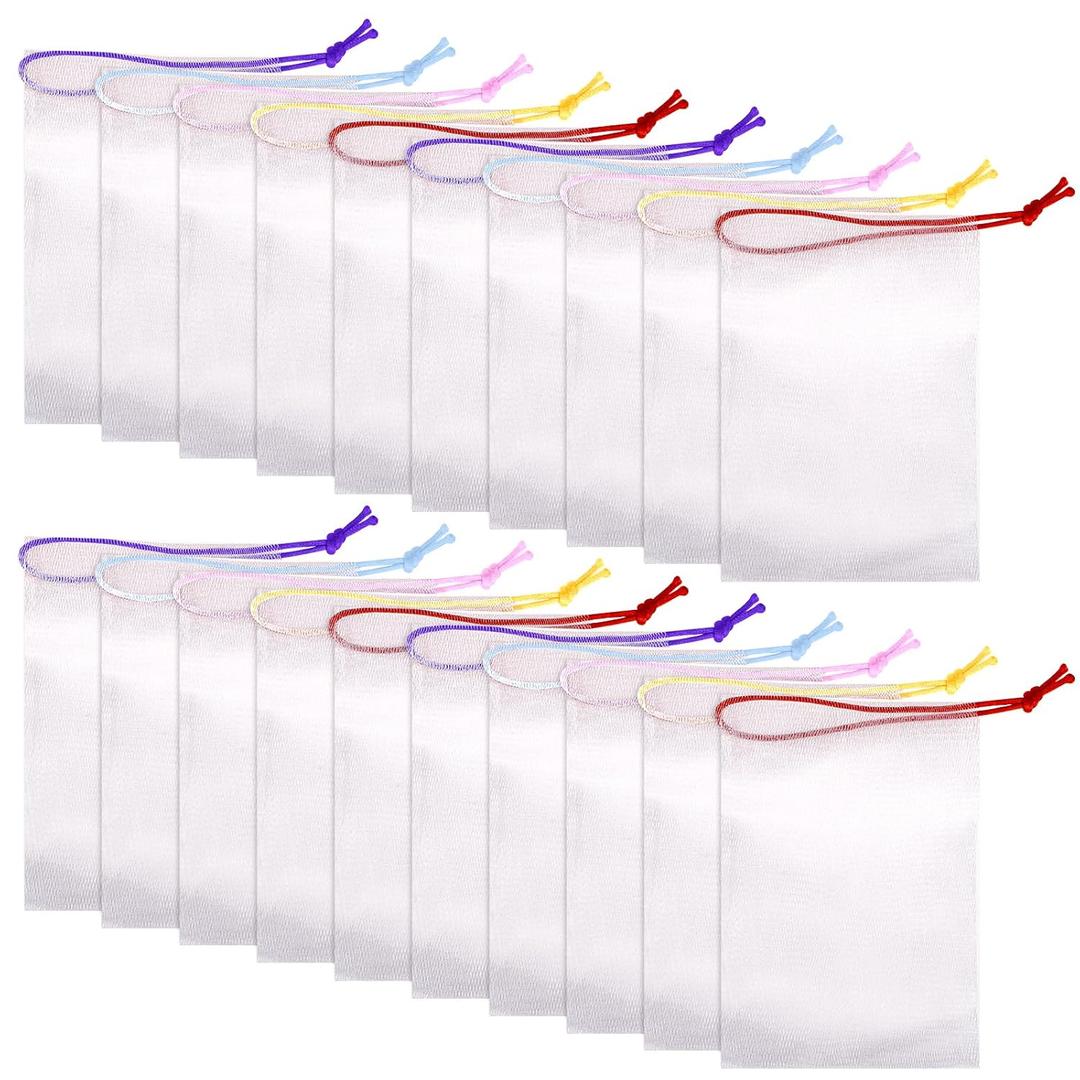 QfwdfcTrenz 20PCS Exfoliating Soap Bag Handmade Soap Bubble Mesh Bags Double Layer Thicken Foam Net Soaps Saver Sack Exfoliating Soaps Saver Pouch Drawstring Holder Bags for Bath & Shower, Colorful