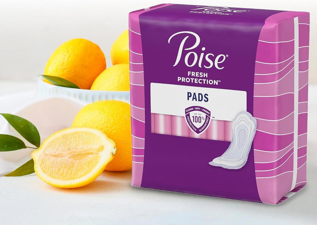 Poise Incontinence & Postpartum Pads for Bladder Leaks, 5 Drop Maximum Absorbency, Long Length, 4 Count