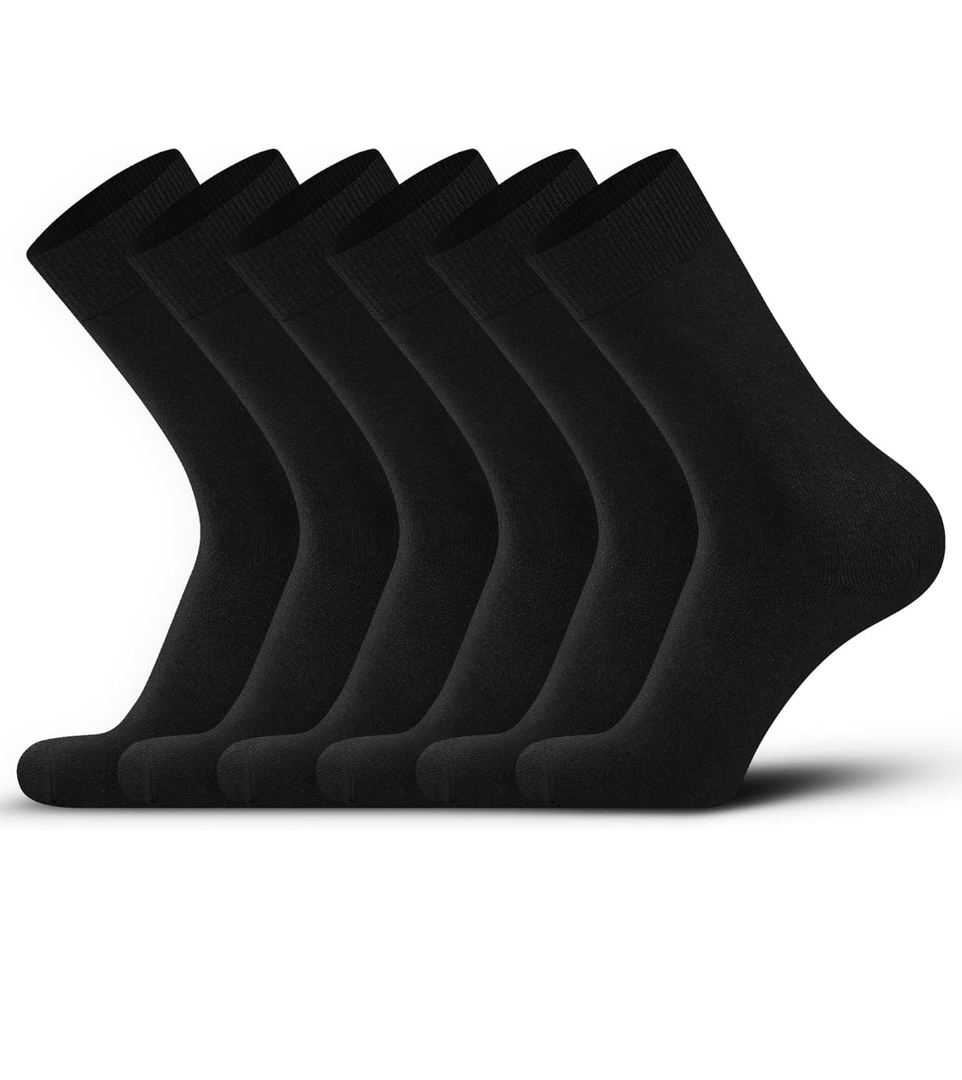 DarkCom Men's Dress Socks, Black, 6 Pairs Classic Cotton Polyester Socks, Reinforced, Cozy 10-12
