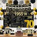 70th Birthday Decorations for Men, Black Gold Back In 1955 Birthday Banner Decorations, Vintage 70th Birthday Table Decorations, Cake Topper, Balloons, Backdrop, Sash Party Supplies for Men
