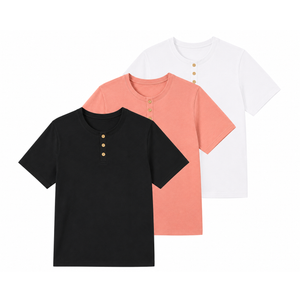 TICTICMIMI Women's Henley Short Sleeve Tops Button Down Casual Summer T Shirts Crew Neck Basic Tees,white, coral, black, XL 3Pcs