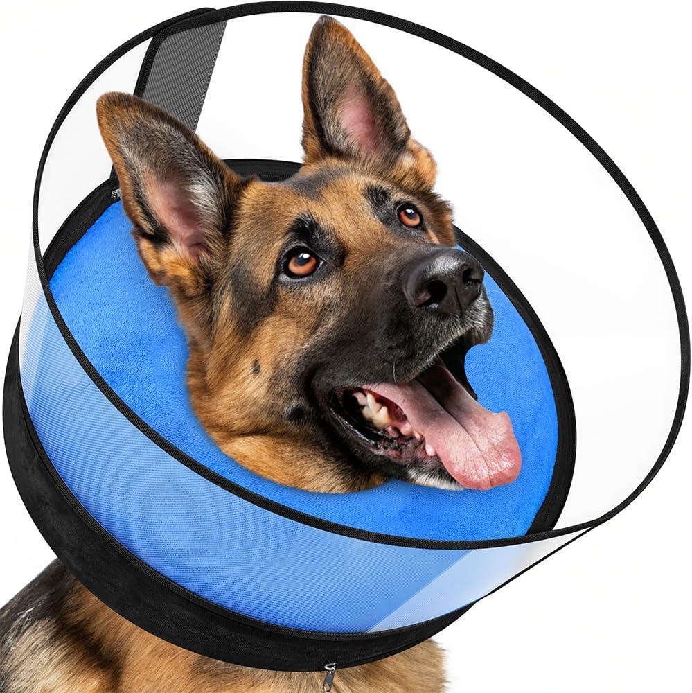 BARKLESS Dog Donut Collar, 2-in-1 Inflatable Dog Collars for After Surgery to Stop Licking Wounds, Patented Protective Donut Cone with High Shield for Small and Medium Pets (Blue, M)