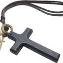 2 x Vintage Wooden Cross Rear View Mirror Accessories, Big Size Cross Car Mirror Charms Safe for Windshields, Cute Car Accessories Hanging Ornament Universal Automotive Interior Decor (Black)