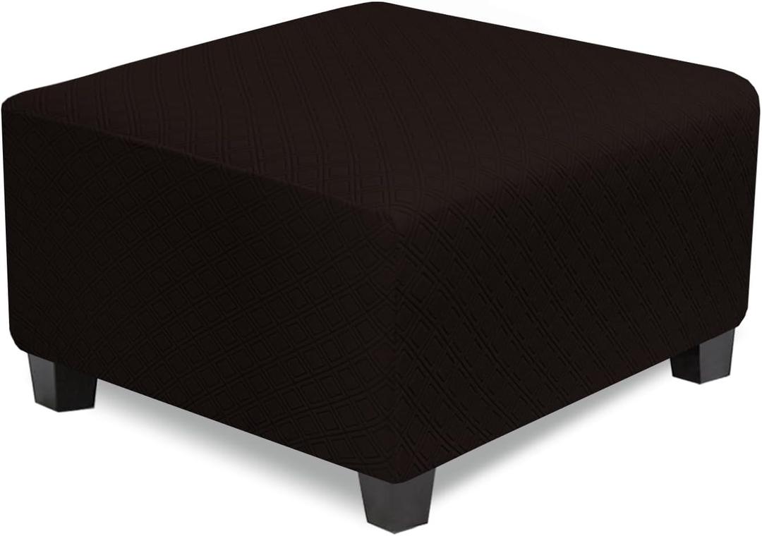 NeColor Life Square Ottoman Cover Large, Stretch Square Ottoman Covers Slipcover, Knitted Jacquard Cover for Storage Stool, Footstool Protection for Living Room, Dark Brown (L Length&Width:35-44",Height:14-20")