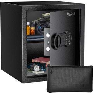 Bonsaii Security Safe Box with Money Bag, 1.28 Cubic Feet Large Document Safe Box for Home, Digital Keypad Lock, Removable Shelf for Money, Medicine, Valuables, 12.99 x 14.17 x 12.99 Inches