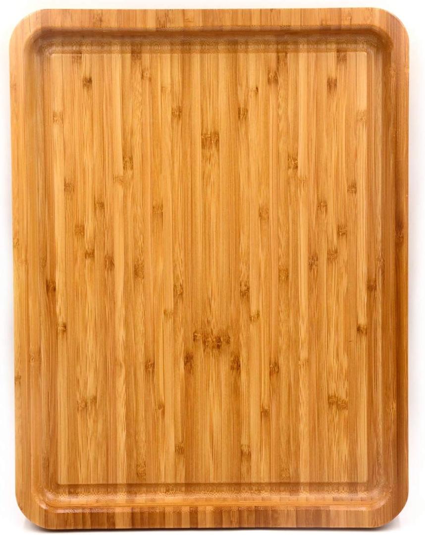 Bamber Large Size Bamboo Serving Tray, Rectangular, 18" x 12.7" x 1" Inches