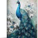 QIXIANG Elegant Peacock Canvas Paintings Art Animal Prints Bedroom Decor Framed Ready to Hang (Peacock, 16.00" x 24.00")