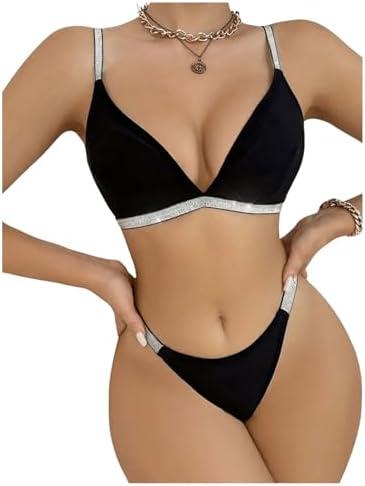 SOLY HUX Lingerie for Women Glitter Bra and Thong Panty Underwear Sets, Medium