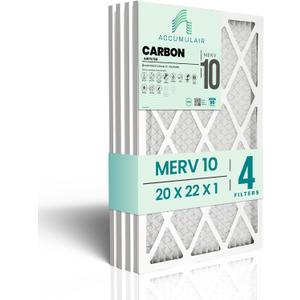 Accumulair Carbon 20x22x1 MERV 10 HVAC Air Filter (4-Pack) | Replacement Air Filter for AC and Furnace | Made in USA | Actual Size 19.75 x 21.75 x 0.75