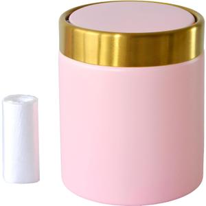 Mini Pink Trash Can with Lid, 1.5 Liter / 0.4 Gallon Metal Garbage Bin for Makeup Vanity Countertop Desktop