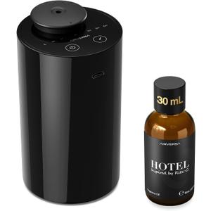 Airversa Waterless Essential Oil Diffuser Starter Kit with 30mL Hotel Fragrance Oil Inspired by Ritz-C., Battery Operated Car Diffuser, Portable Aroma Nebulizer for Home Car Office, AN6Kit-B, Black