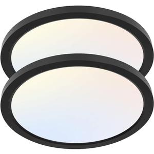 hykolity 2 Pack 12 Inch Selectable CCT LED Round Flat Panel Light, 24W, 3000K/4000K/5000K, Edge-Lit Flush Mount Ceiling Light Fixture for Kitchen, Bedroom and Closet Room, Black