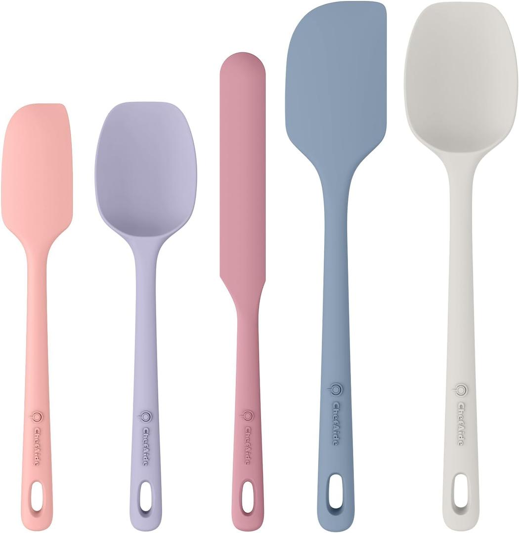 5 Pieces Silicone Spatula Set, Food Grade Rubber Spatula, Upgrade Strong Handle with Ergonomic Grip, Heat Resistant Up to 600F for Nonstick Cookware, Cooking (Pastel Colors)