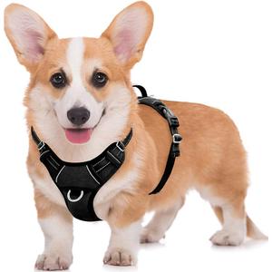 BARKBAY No Pull Dog Harness Large Reflective Dog Harness with Front Clip and Easy Control Handle for Walking Training Running with ID tag Pocket (Black, M)