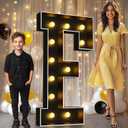 Pooqla 4 FT Marquee Light Up Letters, Black Marquee Letter Lights 4 Feet Tall, Giant Letter Sign Big Mosaic Letters for Balloons Birthday Party Anniversary Wedding Decorations, Warm White Letter F