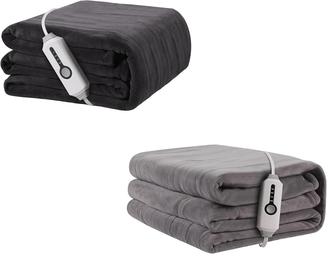 Electric Heated Blanket 72"x84" Full Size, Soft Coral Fleece with 4 Heating Levels and 10 Hours Auto-Off, Machine Washable, Cozy Plush Fabric for Home, Dark Gray & Light Gray