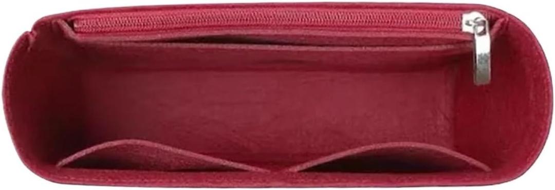 Felt Insert Bag 1Pcs Multi-Pocket Bag Organizer Liner Bag for Mini Bag Storage Bag The Felt Purse Insert Handbag Liner Bag for Purse Organizer(Red with Zipper)