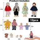 12 Pcs Wooden Dollhouse People, Dollhouse Family Set, Wooden Doll House People, Doll Family Pretend Play Figures Accessories Toy Gift for Kids Ages 3+