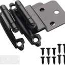 3/8" Inset Cabinet Hinges Black 4 Pieces Offset Self Closing Matte Black Cabinet Hinges for Kitchen Cabinets w/Bumpers & Upgraded Screws