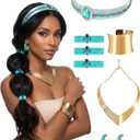 5 Piece Arabian Princess Accessory Set for Women, Exotic Gold and Teal Jewelry Kit for Halloween Cosplay