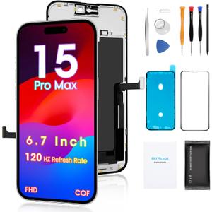 Screen Replacement for iPhone 15 Pro Max 6.7', 3D Touch Display Full Repair kit, Digitizer Assembly with Tools Set, Tempered Glass, Instruction