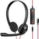NUBWO HW02 USB Wired Office Headset with Mic, USB C/3.5mm Jack, Noise Cancelling, in-Line Control, Comfortable Call Center Computer Headset for PC, Laptop, Mac