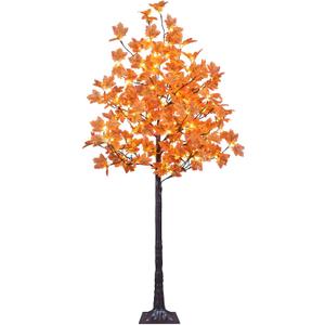 LIGHTSHARE 6FT 120LED Artificial Lighted Maple Tree Warm White Fall Decorations Indoor Ourdoor, Orange