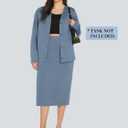 Casly Lamiit Women's 2 Piece Midi Skirt Sets Business Casual Outfits Long Sleeve Cardigan Matching Dressy Suits (S)