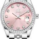 SHENGKE Women's Crystal Accented with Solid Alloy Steel Band Watch Elegant Dress Quartz Calendar Watches for Women