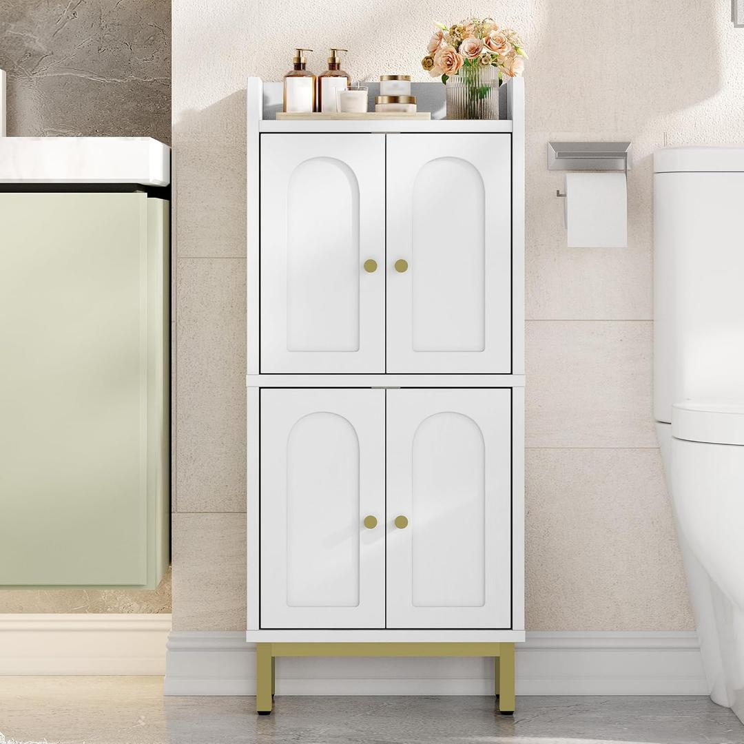 Hzuaneri Bathroom Cabinet, Small Storage Cabinet with 4 Doors, Bathroom Organizers and Storage Cabinets with Adjustable Feet. Cabinets Freestanding for Living Room, Kitchen, 7.1"D x 14.6"W x 32.7"H