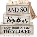 4 Pcs Farmhouse Home Decoration Wooden Tabletop and So Together They Built a Life They Loved Decor Motivational Tiered Tray Decor Rustic Block Sign Retro Bead Garland Table Centerpiece for Shelf Desk