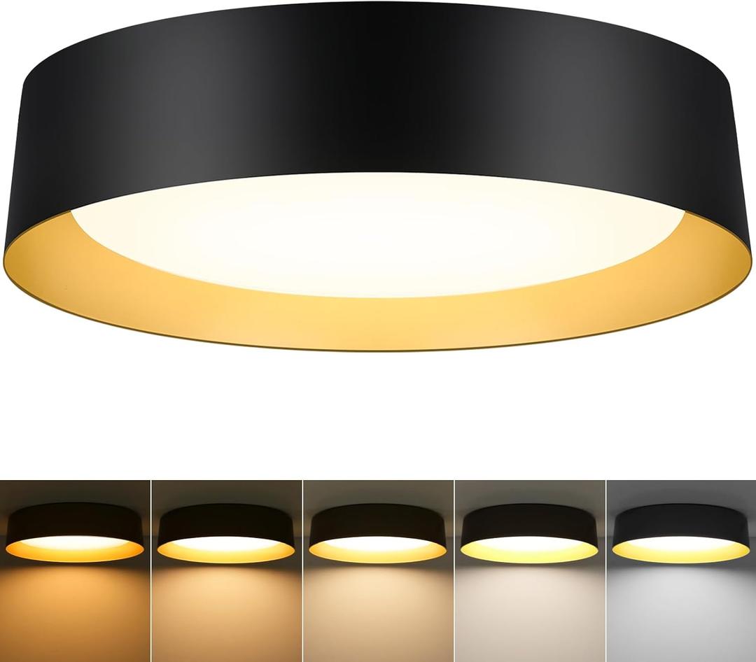 BrightHome 16in Flush Mount LED Ceiling Light, 30W(300W Equiv) 3000LM, 5CCT 2700K 3000K 4000K 5000K 6000K, Dimmable Modern Flush Mount Light for Bedroom, Bathroom, Hallway, Kitchen, White and Gold, 16inch-1pack