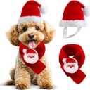 Small Dog Christmas Santa Hat and Scarf Set,Adjustable Santa Hat for Small Dogs Cats Semi-Padded with White Pompom,Knit Cat Dog Christmas Scarf with Santa Claus Motif (Hat & Scarf, S)