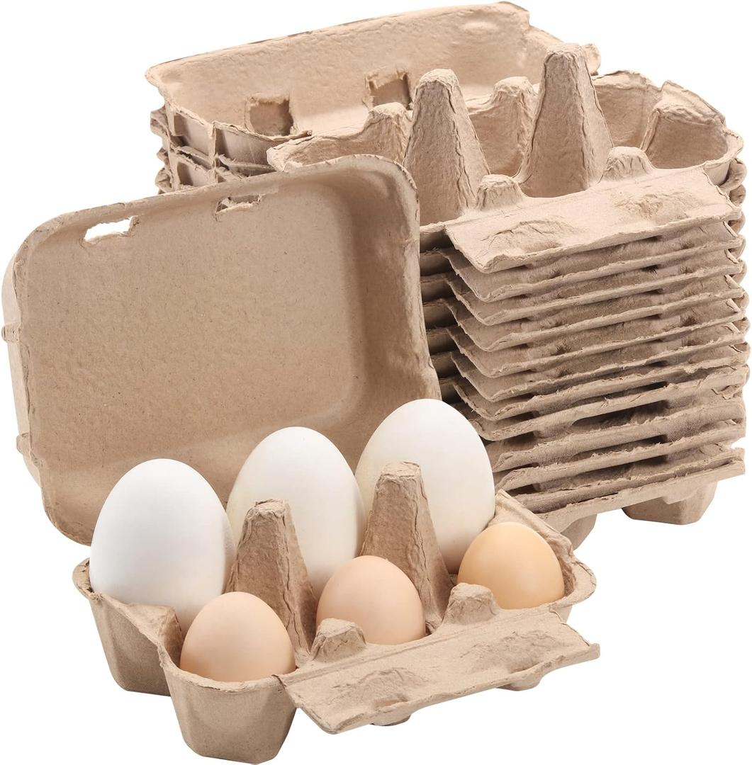Vintage Jumbo Duck Egg Cartons 20 Pack, Half Dozen Paper Carton for Normal Size Geese, Blank Natural Pulp Jumbo Eggs Container Holder Reusable for 6 Six Count Chicken Carton Storage Strong Tray