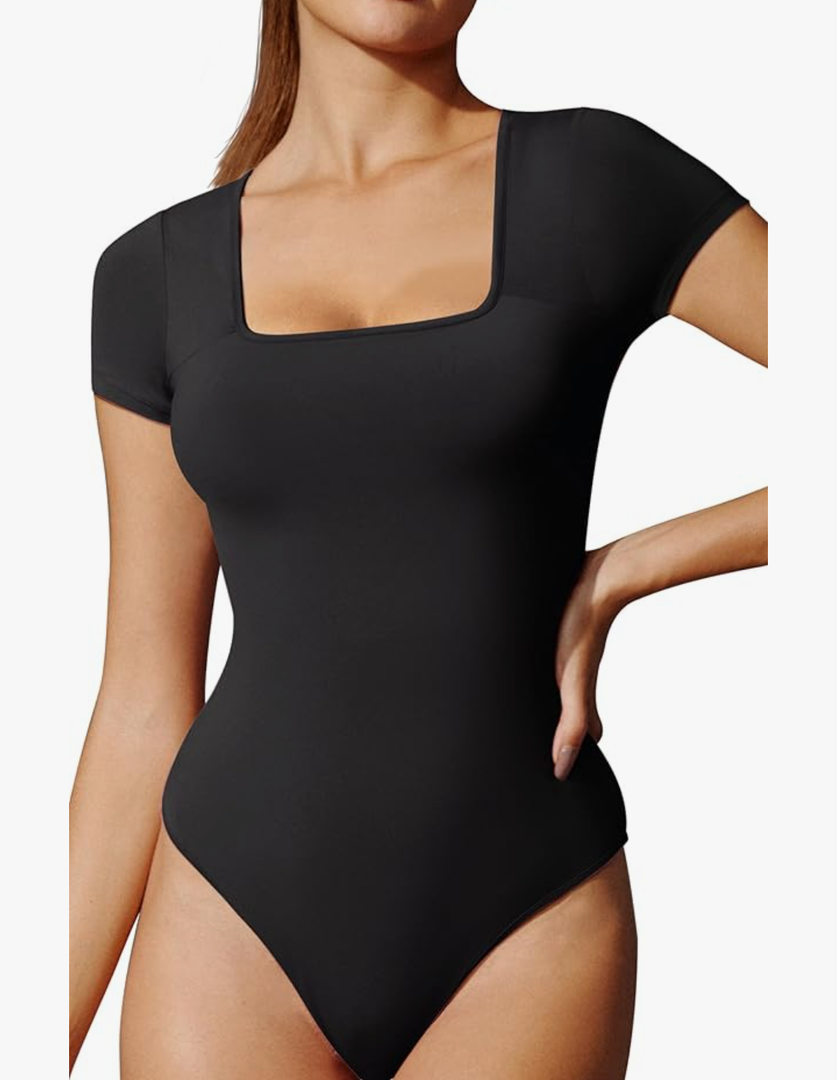 IUGA Bodysuits for Women Tummy Control Short Sleeve Square Neck Bodysuit Women's Slimming Basic Body Suit Tops L