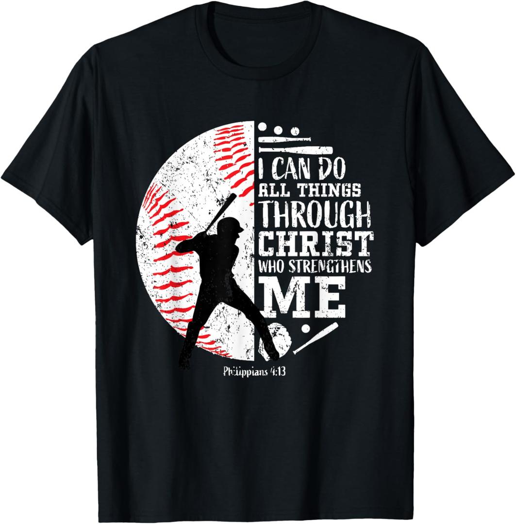 Christian Baseball Philippians 4:13 Religious Faith Graphic T-Shirt S
