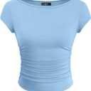 ZESICA Women's Summer Boat Neck Short Sleeve T Shirts 2026 Spring Slim Fit Y2k Going Out Crop Tops Basic Trendy Outfits
 (M)
