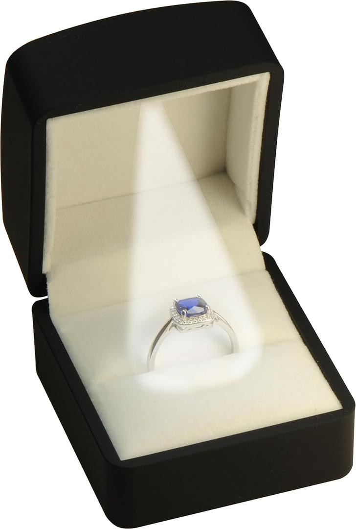 LED Black Ring Box for Proposal, Wedding, Engagement...Luxury Arc Shaped Top Design LED Ring Jewelry Gift Box with Light for Men for Women Box Dimension 2.28(W)*2.48(D)*1.65(H)
