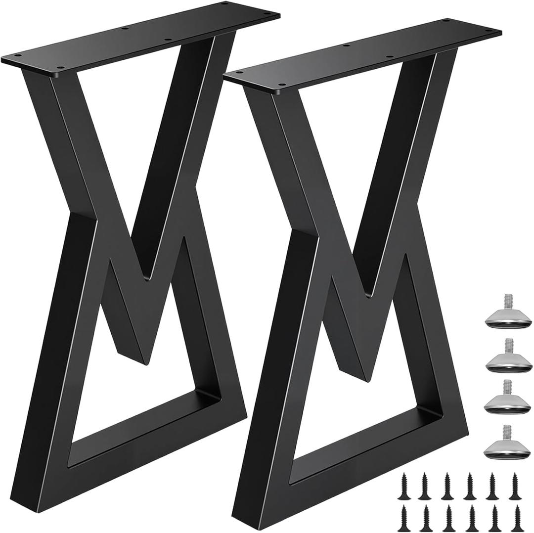 28" Tall Metal Table Legs Desk Legs, Replacement Furniture Feets Set of 2 for DIY Coffee Tables, Modern Desks, Night Stands, Sofa, etc with Heavy Duty Iron and Industrial Design, Black