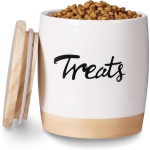LEETOYI Cat Treat Container with Lid, Ceramic Dog Treat Jars Modern, Cat Treat Storage Caddy Organizer, Farmhouse Kitchen Decor 33oz, White