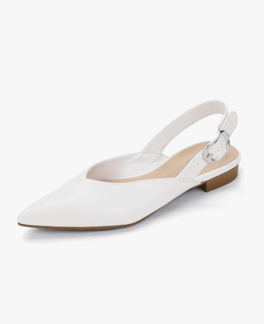 IDIFU Women's Flats Pointed Toe Slingback Dress Shoes for Women Comfortable Dressy Fashion Trendy Flat Shoes Work Bridal Wedding Office Cute Buckle Dress Flats 11 Size