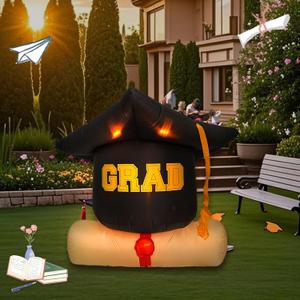 6FT Graduation Season Doctoral Hat, Outdoor Inflatable Decoration with LED Lights