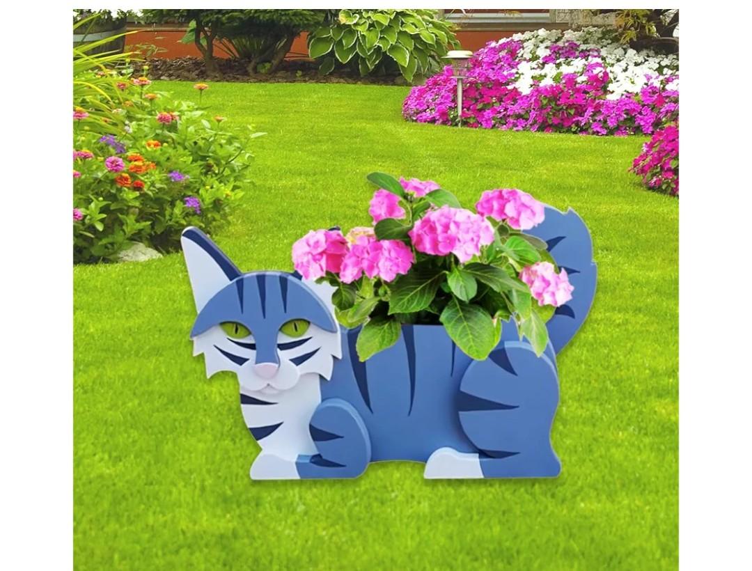 Sapphire White Cat Planter, Cute Animal Shaped Plant Pot, Cat Flower Pot, Gifts for Women & Pet Lovers, Indoor Outdoor Garden Home Office Decor, 12.5 x 5.12 x 7.8 Inches