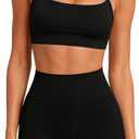 SUUKSESS Women 2 Piece Workout Sets Padded Halter Sports Bras High Waisted Biker Shorts with Pockets (Black, S)