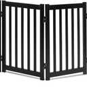 LZRS Solid Hardwood Freestanding Pet Gate, Wooden Dog Gates for Doorways, Nature Wood Dog Gates for The House, Dog Gate for Stairs, Freestanding Indoor Gate Safety Fence, Black, 30" Height-4 Panels