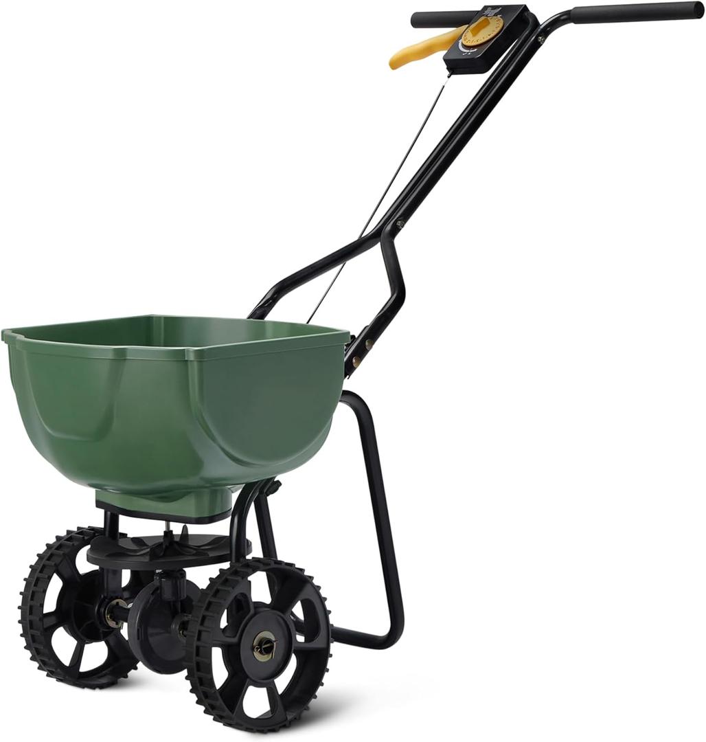Amazon Basics Fertilizer Spreader for Lawn, Evenly Spreading, Multi-Gear System, Covers 5000 Square Feet per Load, 33 Pounds, 0.53 Cubic Feet, All Season, 1-Pack