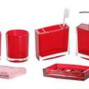 Bathroom Accessories Set, Acrylic Bathroom Accessory Set with Soap Dispenser,Soap Dish, Toothbrush Holder, Tumbler, Modern Bathroom Accessories Decor,Gift for Home (Red-4)