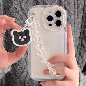 Cute Phone case for iPhone 14 Case Cute Teens Girly with Korean Bear Mirror Phone Charm Aesthetic Clear Girly Phone Case with Built-in Camera Ring Stand for Women Teen Girls